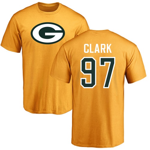 Men Green Bay Packers Gold #97 Clark Kenny Name And Number Logo Nike NFL T Shirt